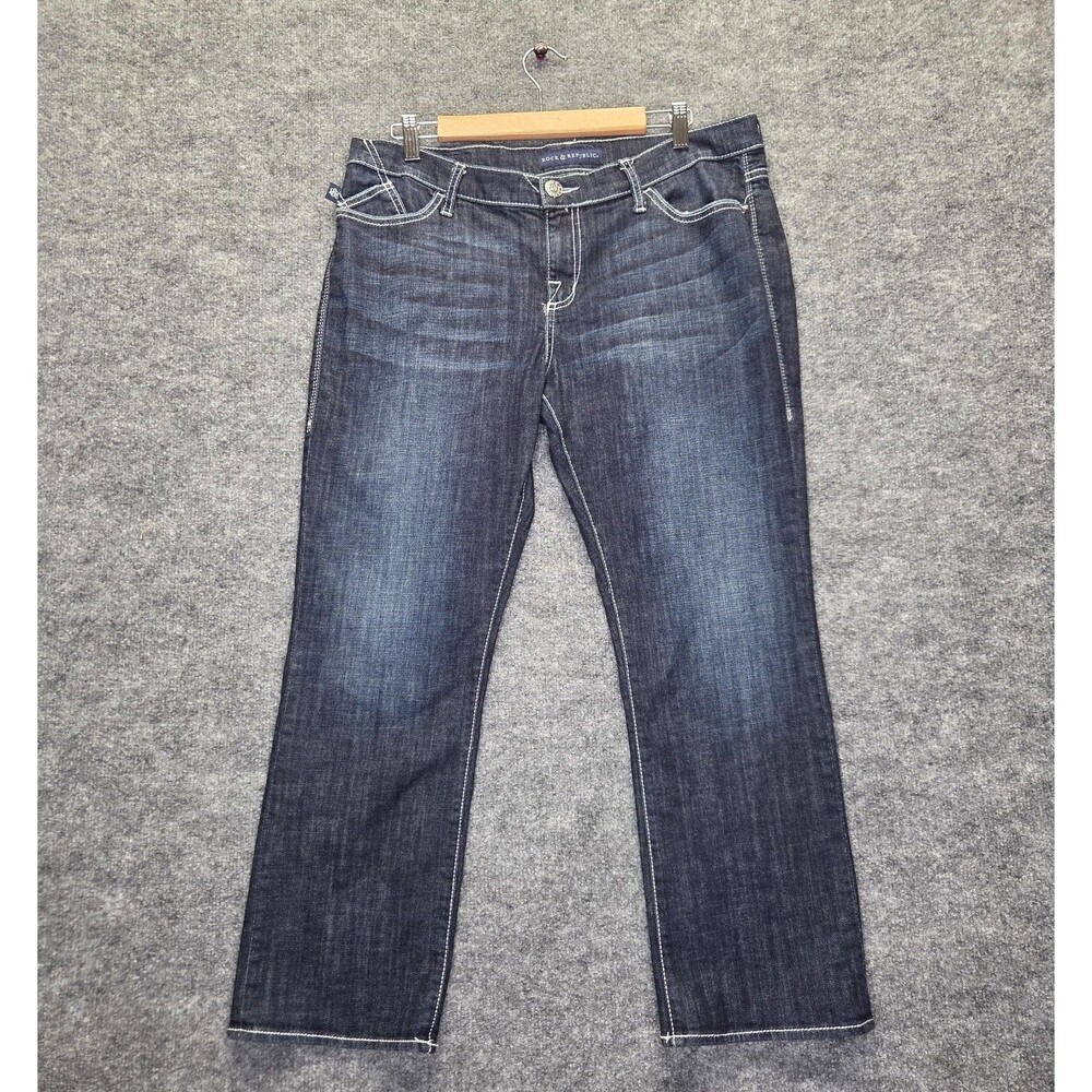 Rock & Republic Kendall Jeans Womens 16 Blue Dark Wash Bootcut Stretch Denim